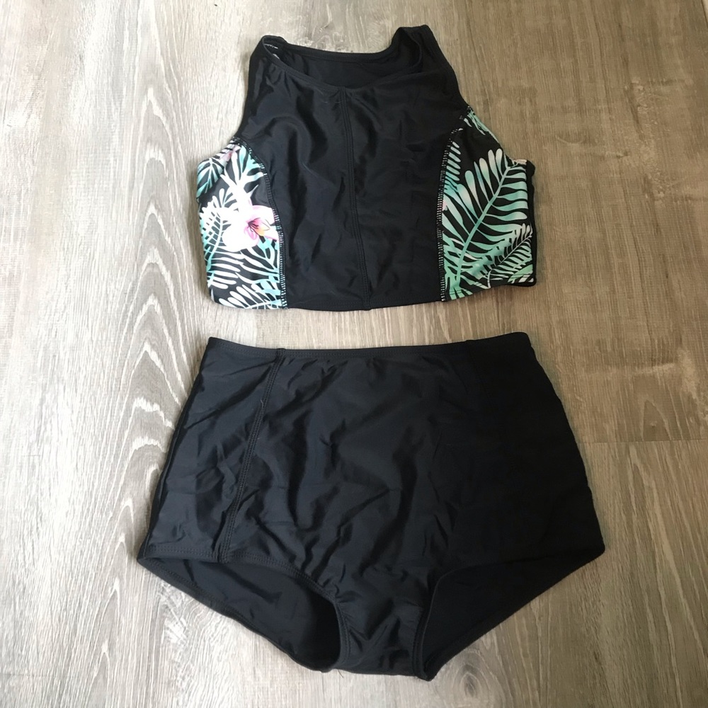 Black and tropical two piece